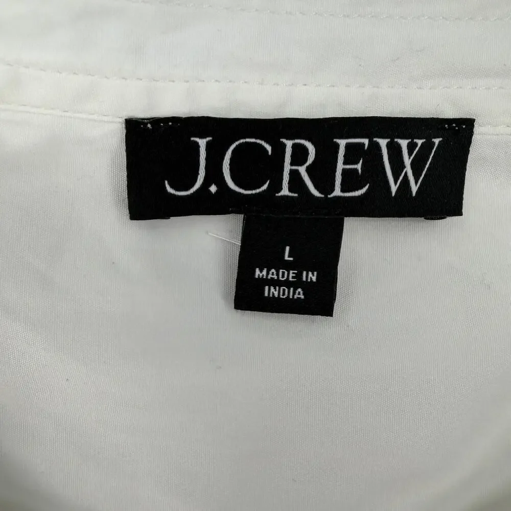 J.Crew White Cotton Poplin Delilah Puff Sleeve Ruffle Hem Mini Dress Size L